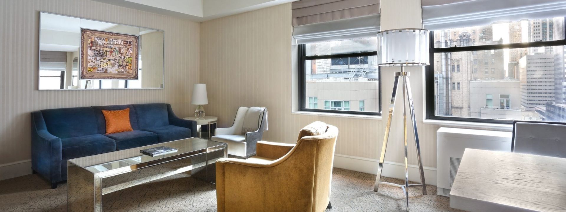 The living room of the signature suite at The Benjamin Hotel in NYC