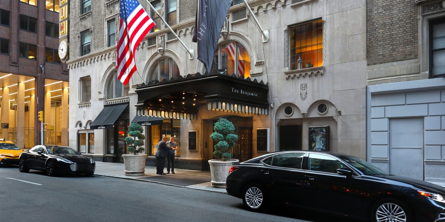 The front door of The Benjamin Hotel in New York